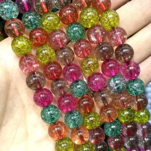 Natural Multicolor Crack Quartz Crystal Tourmaline Loose Round Spacer Stone Beads For Jewelry Making Diy Bracelet 4/6/8/10/12mm