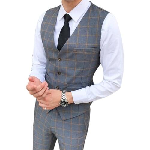 QJ CINGA Brand Mens Dress Two-Piece Set (Trousers +Vest ) Wedding Party Sets Plus Size S-5XL