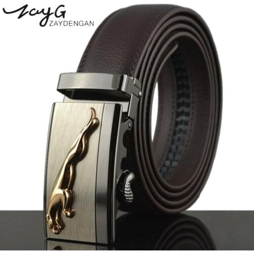 ZAYG Luxury Men Leopard Automatic buckle Brown Belt Genuine Fashion High Quality Styles Leather Mens Business Style Jeans Belt