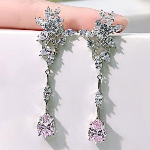 Luxury Arete Plata Ley 925 Original Cut Created Moissanite Gemstone Anniversary Party Long Dangle Earrings Studs Fine Jewelry