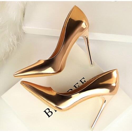 BIGTREE High Heels Women Shoes Gold Silver Fetish Stiletto Woman Pumps Patent Leather Party Wedding Shoes Lady Summer Sandals 43
