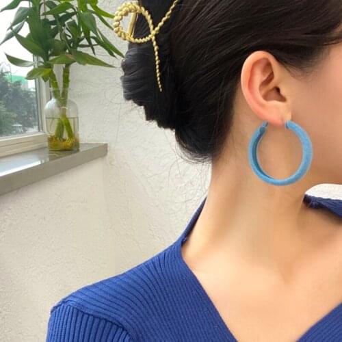 Vogallery Vintage Blue Hoop Earrings For Women Fashion Antiallergy Autumn Winter Suede Drop Earrings Fashion Jewelry