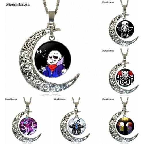 Undertale Game Video Game Vintage Jewelry Silver Plated With Crescent Shaped Luminous Necklace For Girls Best Gift