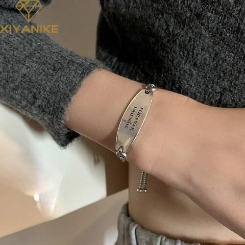 XIYANIKE 925 Sterling Silver Oval Brand Letter Bracelet Female 2021 New Fashion Adjustable Forever Friend Retro Bangle Wholesale