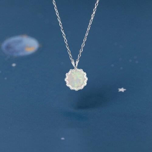 Popular Round shape design White Fire Opal Silver Stamped fashion Pendants for women Anniversary Fashion jewelry OP487