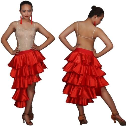 New Latin Dance Dress Competition Dress Costumes Skirt Performing Dress Adult Customize Children Red Matador Skirt Split Skirtes