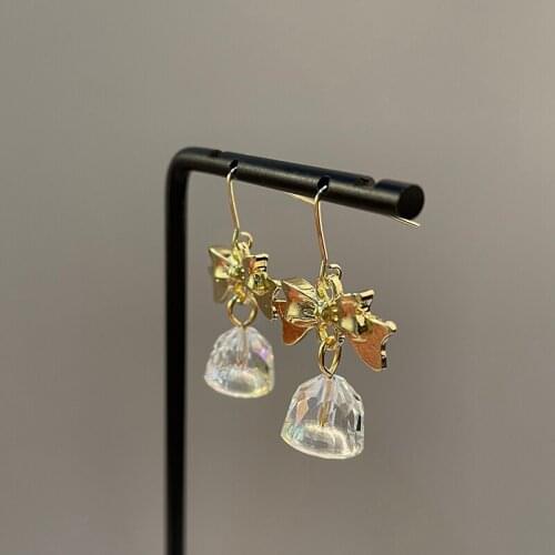 Summer French Sweet Crystal Earrings for Women Dating Ear Hooks Korean Fashion Temperament Ear Clip Jewelry Female Friends M4