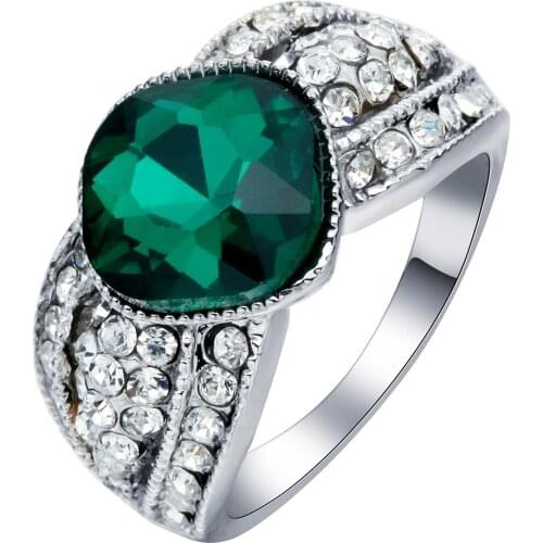 2016 New Collection silver plated Brilliant green crystal Ring Clear white rhinestone paved Ring Fine Jewelry Anillos party gift