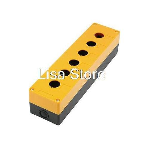 22mm Hole Six Push Button Switch Holder Control Box Case Yellow Black HJ9-6/Y