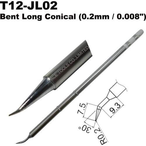 5 PCS T12-JL02 Bent Long Conical 0.2mm Soldering Tip for HAKKO FX-951 FX-950 FX-952 FX-9501 FM-2028 FM2027 Iron Welding Bit