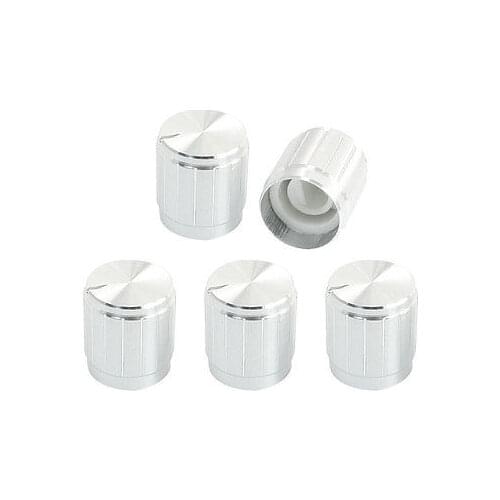 5pcs Silver Tone 6mm D Shaft Insert Dia. Potentiometer Rotary Switch Knob Cap