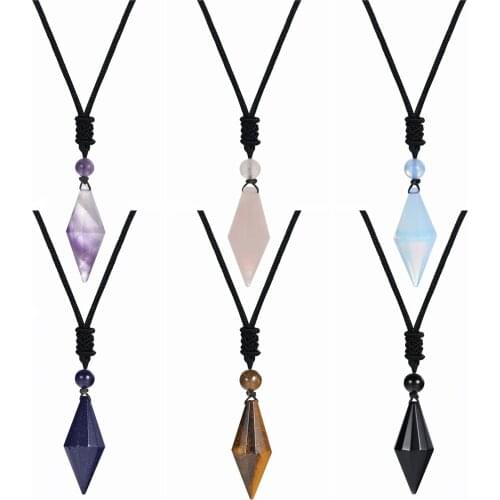 ASHMITA Natural Crystal Quartz Pendant Necklace for women Men Double Point Faceted Cut Healing Stone Jewelry Gift Box Packing