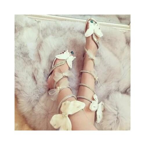 Snake Strap Sandals Women Summer Shoes Flat Wedge High Heels Crystal Women Gladiator Butterfly Sandals Open Clip Toe Ladies Shoe