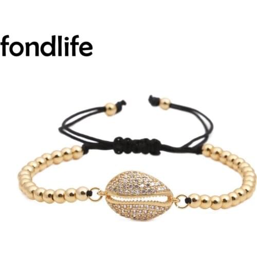 AAA Multicolor Cubic Zirconia Crystal Brass Shell 4mm Copper Beads Macrame Bracelet Men Unisex Trendy Black Rope Jewelry Gift