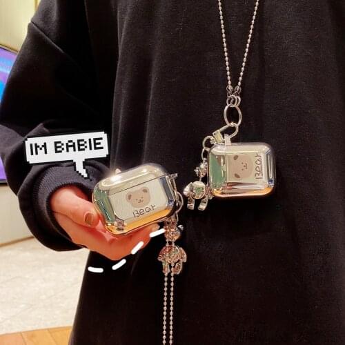 Earphone Case Protective shockproof necklace plating Bluetooth Wireless Cover Silicone For Apple airpods 1 2 Pro