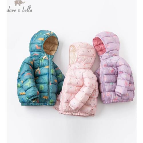 DBZ16328 dave bella winter baby unisex fashion cartoon print pockets hooded padded coat children tops infant toddler outerwear
