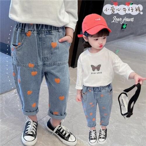 Girls Babys Kids Long Jean Pants 2021 Sweetheart Spring Autumn Toddler Cotton Beach Casual Trousers Princess Childrens Clothin
