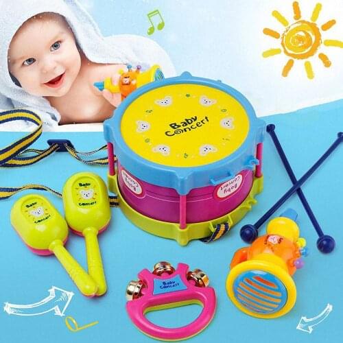 5pcs/Set Kids Drum Musical Instruments Grasp Hand Bell Trumpet Percussion Rhythm Kit Early Educational Toy Birthday Gifts