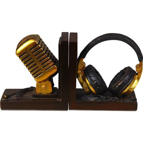 HOME DECORATION MINIATURE MODEL MICROPHONE HEADSET MUSIC LOVER ORNAMENTS RETRO RESIN BOOKEND FIGURINES DESK DECOR ACCESSORIES