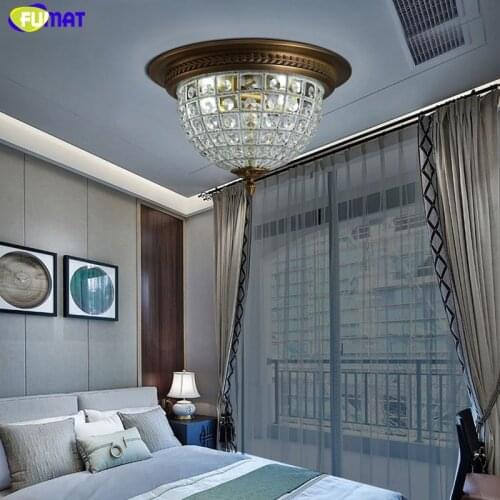 FUMAT European K9 Crystal Ceiling Lamps Antique Gold Round Ceiling Lights For Living Room Bed Room K9 Crystal Ceiling Lights