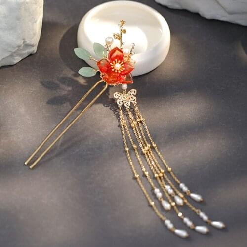 FORSEVEN Flower Pearls Long Tassel Step Shake Hair Forks Sticks Chinese Hairpins Clips Bride Noiva Bridal Wedding Headpieces