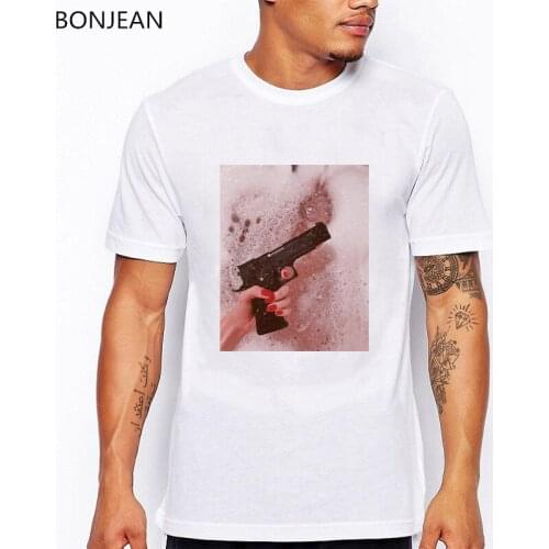 Vintage Mens t-shirts pink gun aesthetic grunge shirt men white anime t shirt homme geek t-shirt streetwear male funny tshirt