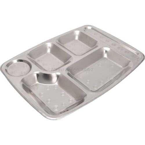 Stainless Steel Divided Dinner Tray Lunch Container Food Plate 4/5/6 Section Dropshipping