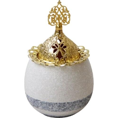 Creative Marble Pattern Ceramic Golden Metal Combination Incense Burner Middle East Arabian Aromatherapy Burner Incense Burner