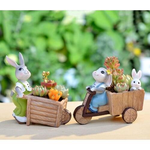 Creative Cartoon Trumpet Cute Rabbit Flower Pot Fairy Garden Animal Bunny Miniature Figurines Resin Crafts Kawaii Home Decor