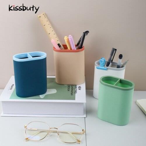 Multi-Function Kawaii 2 Grid Desk Pen Holder Pencil Makeup Storage Box Desktop Organizer Stand Case School Office Stationer