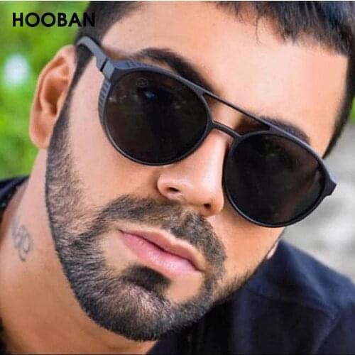 HOOBAN Classic Steampunk Sunglasses Men Fashion Round Glasses For Male Vintage Brand Designer Eyeglasses Shade Outdoor UV400