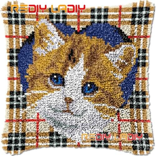 Latch Hook Cushion Kitten Face DIY Needlepoint Kits Chunky Acrylic Yarn Arts Crocheting Lofty Pillow Case Hobby & Crafts