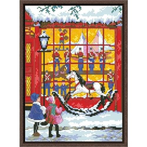 Window shopping cross stitch kits X-mas 18ct 14ct 11ct white fabric cotton thread DIY embroidery kit for beginners