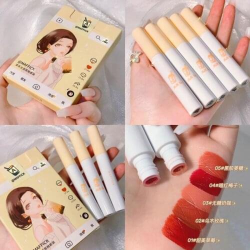 5Pcs Smoke Tube Lipstick Set Matte Velvet Lip Gloss Paste Lip Glaze Moisturize Lasting Non-stick Cup Lip Tint Cosmetic Kit TSLM1