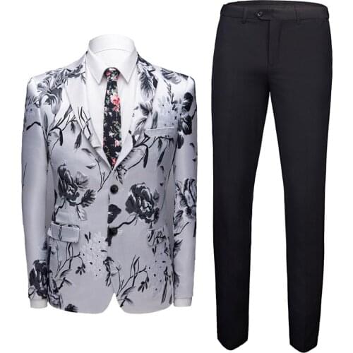 2020 New Brand Mens Fashion Print 2 Pieces Set Casual Slim fit men Suits Groom Wedding prom party Tuxedos Costume