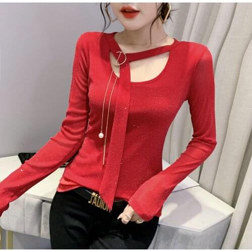 New 2021 Autumn Long Sleeve Mesh Tops Fashion Casual Solid Color Womens T-Shirt M-3XL Plus Size Female Shirt