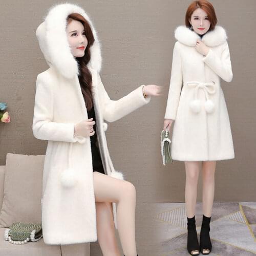 2020 New Womens Woolen Coat Female Winter Jacket Femme Imitation Mink Thicken Keep Warm Wool Coats Mom Woolen Overcoat A422