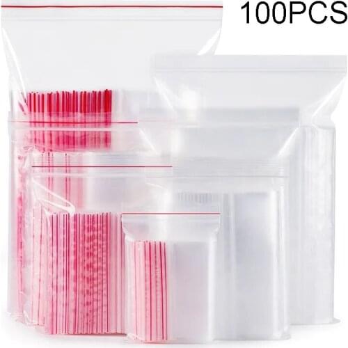 100pcs Zip Lock Bags Reusable Self Seal Clear Plastic Poly Bag Food Storage Package Vacuum Fresh Bag Home Storage Supplies