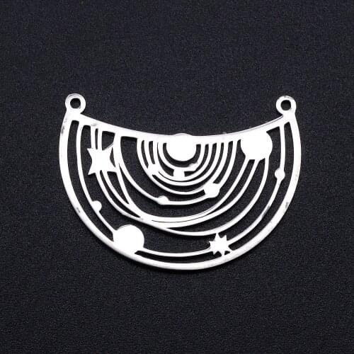 5 Pcs Half Round 201 Stainless Steel Pendants Milky Way Filigree Joiners Laser Cut Hole: 1.4mm Link for Necklace Bracelet Access