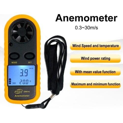 Digital Anemometer Handheld Wind Speed Meter GM816 Wind Speed Gauge Meter Windmeter 30m/s LCD Digital Hand-held Anemometer