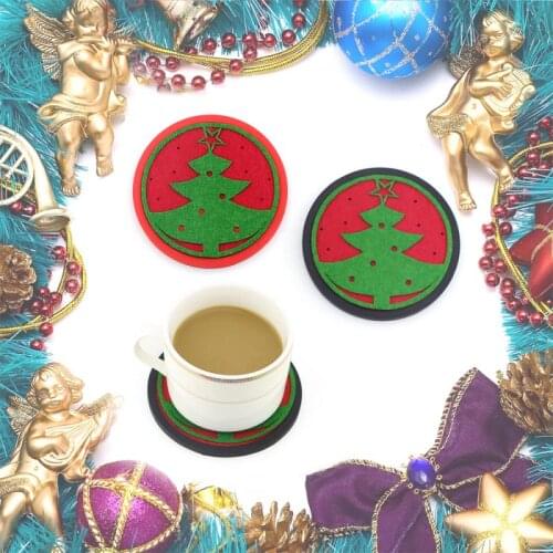 2pcs Christmas Tree Shape Silicone Coasters Heat Resistant Felt Tea Cup Mat Drink Coffee Mug Glass Beverage Holder Pad Kitchen
