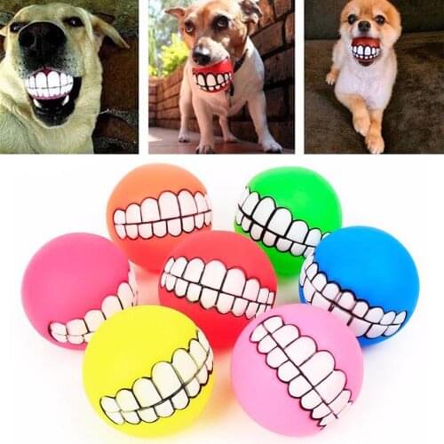 Dog Ball Teeth Pet Squeaky Toy Funny Silicone Chew Squeaker Sound Dogs Play Toys FBE3