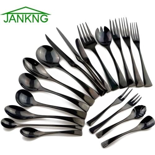 JANKNG 1-Piece Black Cutlery Set 18/10 Stainless Steel Western Silverware Food Tableware Sets Fork Steak Butter Knife Dinnerware