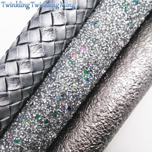 GREY Glitter Fabirc, Weaving Faux Leather Fabric, Synthetic Leather Fabric Sheets For Bow A4 8"x11"Twinkling Ming XM424