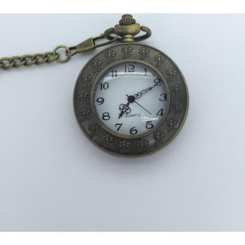 Vintage Bronze antiques Transparent glass Fashion quartz Modern clock pocket watches FOB chain