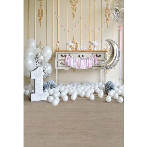 1st Birthday Party Background for Photo Sessions Photophone Baby Shower Balloons Decoration Damask Wall Photography Background