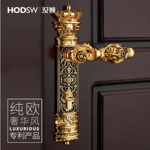 Zinc Alloy Door Lock Anti-Theft Mute Gate Lock Interior Door Knobs Lock Fashion Luxurious European style carved door lock