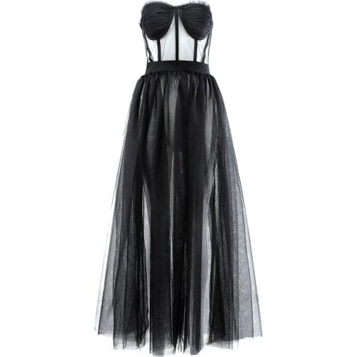 Nice Elegant Women Dress Party Club Celebrity Bandage Dress Mesh Long Sexy Spring Summer Dresses New Clothing