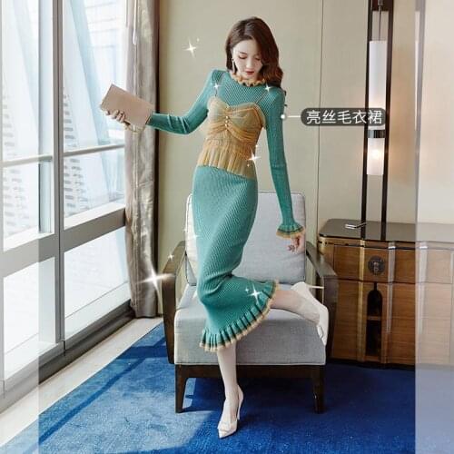 Elegant OL Half High Collar Slim Long Sweater Dress Women Thick Knit Autumn Winter Dress Female Slim Basic Dress Casual Vestidos