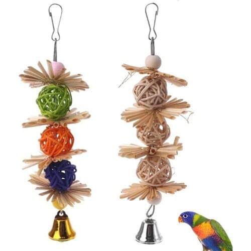 1PC Colorful Parrot Chew Strands Bite Teeth Griding Ball Bell Attractive Bird Parakeet Toys Natural Straw Bird Supplies Pet Toy